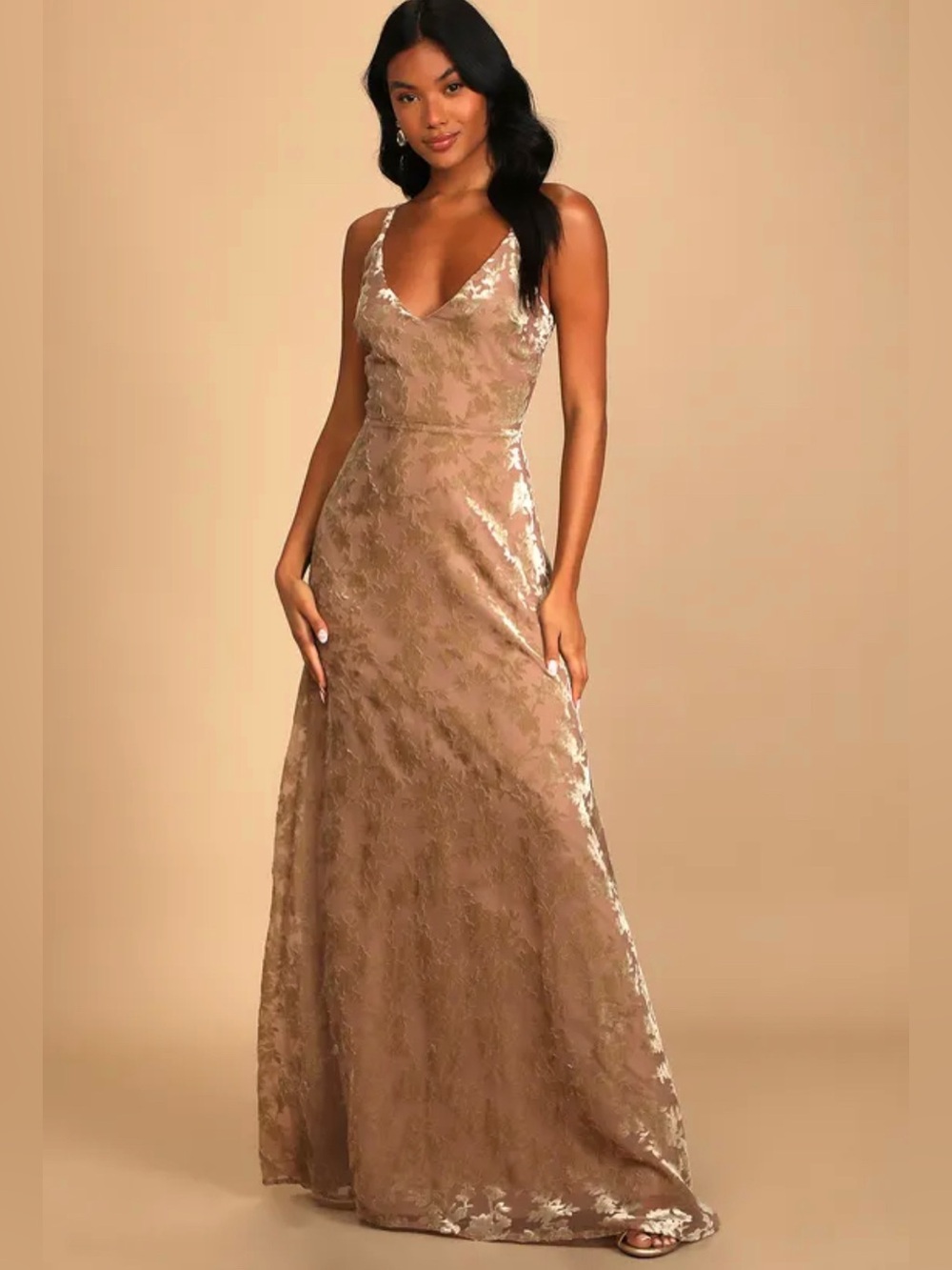 Gold Velvet V-Neck Gown / Dress